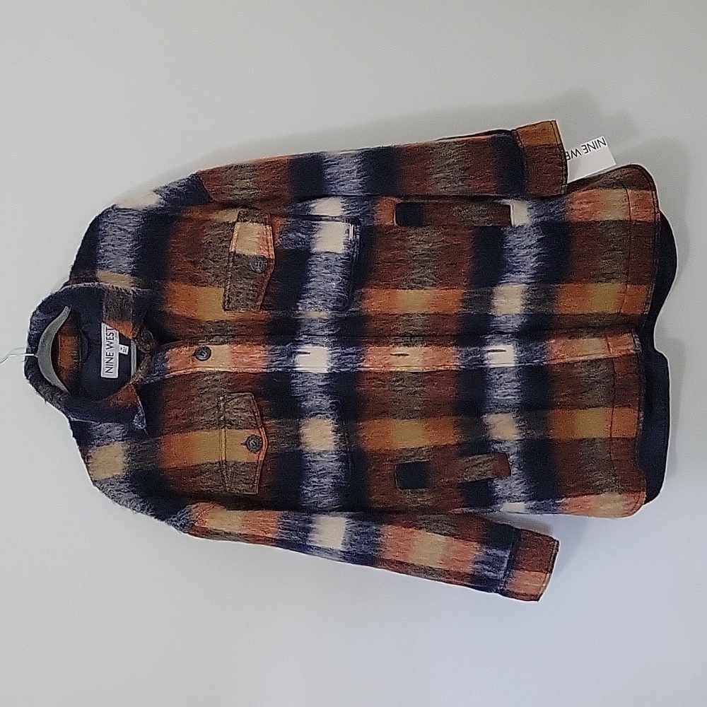 Nine West Long Plaid Shacket, Size Medium